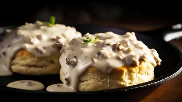 Biscuits and gravy — południowoamerykańskie danie śniadaniowe