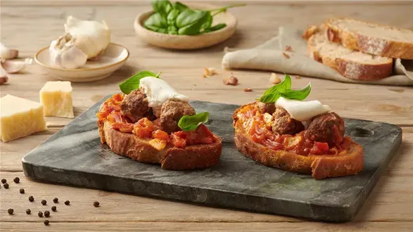 Kanapka z klopsikami w sosie pomidorowym z burratą