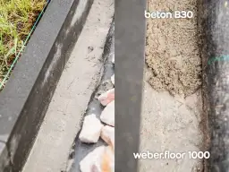 Porównanie: jaki beton pod obrzeża. Z lewej strony beton B30, z prawej weber.floor 1000.