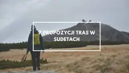 Turystka z plecakiem i kijkami maszeruje przez trawiaste zbocze w kierunku masywu Śnieżnika.