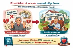 Un homme renonce à une succession pleine de dettes, mais grâce à une donation entre époux, il conserve l'usufruit et lit paisiblement avec son chat.