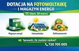 Ilustracja przedstawia magazyn energii, dom z fotowoltaiką i worek pieniędzy.