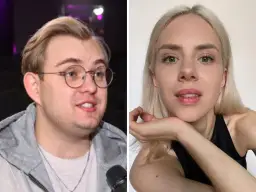 Kevin Mglej, jak dziecko, z okularami i dziewczyna z blond włosami.