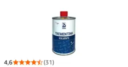 Puszka terpentyny z czerwonym korkiem i etykietą "TREMENTINA SOLVENTE".