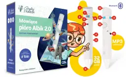 Mówiące pióro Albik 2.0 działa jak magiczna różdżka, ożywiając książki. Zestaw podstawowy z 32 GB pamięci i odtwarzaczem MP3.
