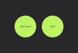Dwa jasnozielone okręgi na ciemnym tle, z napisami "Open Source" i "SAAS".