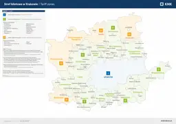 Mapa stref biletowych w Krakowie i okolicach. Strefa I to Kraków, strefa II to aglomeracja, a strefa III to dalsze miejscowości, np. Brzeźnica. kmkrakow.pl