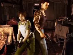 Rebecca Chambers i Billy Coen z Resident Evil 0 w ponurym wnętrzu, gotowi do walki.