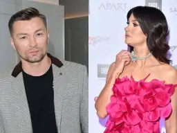 Sylwia Grzeszczak i Liber na gali. Ona w fuksjowej sukni i biżuterii, on w marynarce.