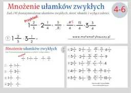 Przykłady mnożenia ułamków zwykłych, z przykładem i zadaniami do rozwiązania.