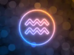 Neonowy symbol Wodnika, znaku zodiaku dla osób urodzonych 6 lutego, otoczony poświatą.