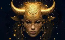 Złota maska z rogami byka, symbolizująca 30 kwietnia znak zodiaku.