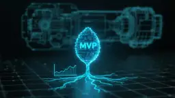 Niebieska, cyfrowa grafika przedstawiająca drzewo z liściem z napisem "MVP" i wykres.