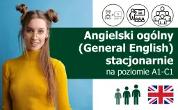Młoda kobieta w okularach i żółtym golfie, ikony nauki i grupy ludzi, flaga UK.