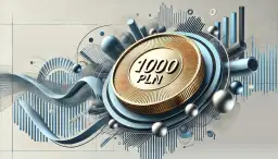 Złota moneta 1000 PLN w centrum abstrakcyjnej kompozycji z wykresami i kulami. Zastanawiasz się, ile bierze adwokat za sprawę o podwyższenie alimentów?