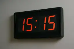 Zegar cyfrowy pokazuje godzinę 15:15. To idealny moment na przerwę, a 1515 znaczenie może być symbolem równowagi i harmonii.
