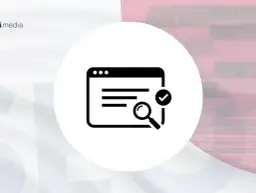 Ikona symbolizująca pozycjonowanie WordPress: lupa, okno przeglądarki i zaznaczenie.