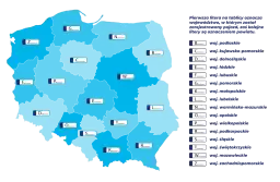 Mapa Polski z zaznaczonymi województwami i literami, które oznaczają rejestrację SC.