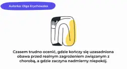 Ilustracja przedstawia skuloną postać, symbolizującą nerwicę lękową objawy. Nadmierny niepokój może być trudny do odróżnienia od uzasadnionej obawy.