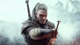 Geralt z Rivii, wiedźmin, z mieczem w dłoni, gotowy do walki. Jego spojrzenie mówi więcej niż wiele wiedźmin cytaty.