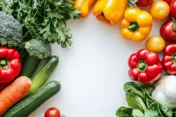 Kolorowe warzywa: papryki, pomidory, brokuły, cukinie, marchew, czosnek i zioła tworzą kompozycję pełną smaku umami.