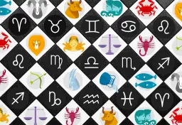 Znak zodiaku **październik** to Waga lub Skorpion. Wizerunki wszystkich znaków zodiaku na czarno-białej szachownicy.