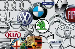 Kolaż logo znanych marek samochodów: Audi, BMW, Volvo, Renault, Fiat, Citroen, Toyota, Dacia, Mazda, Peugeot, Skoda, Volkswagen, Opel, Honda, Nissan, Kia, Alfa Romeo, Porsche.