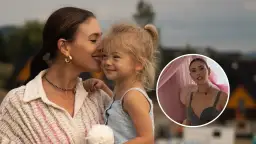 Klaudia Halejcio z córką, uśmiechnięte i blisko siebie. W okręgu Klaudia Halejcio w innym ujęciu.