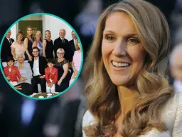 Céline Dion z rodziną, w tym jej liczne rodzeństwo, na uroczystym spotkaniu.