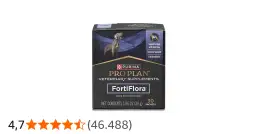 Caja de Purina Pro Plan FortiFlora para perros, que sirve para el soporte digestivo e inmunitario con probióticos vivos.