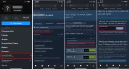 Jak doładować portfel Steam? Wybierz opcję "+ Dodaj środki do portfela Steam" lub "Zrealizuj kartę podarunkową Steam lub kod portfela".