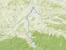 Mapa z zaznaczonymi trasami rowerowymi Nowy Sącz i okolicami, prowadzącymi przez malownicze tereny.