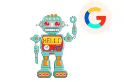 Robot z napisem "HELLO" i logo Google. To pokazuje, co oznacza rel w kontekście technologii i komunikacji.