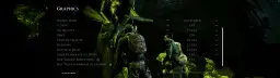 Ustawienia grafiki gry, w tym opcje ray tracing, z widokiem postaci i potwora.