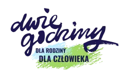 Napis "dwie godziny dla rodziny" i "dla człowieka" w stylu kaligrafii.