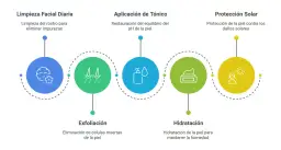 Rutina de limpieza facial: limpieza diaria, exfoliación, tónico, hidratación y protección solar para una piel radiante.