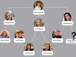 Drzewo genealogiczne Michała Wiśniewskiego. Pokazuje jego dzieci: Fabienne, Xawiera, Etiennette, Vivienne, Falco i przyszłe dziecko.
