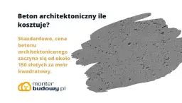Szary beton architektoniczny z widocznymi porami i tekstem informującym o cenie.