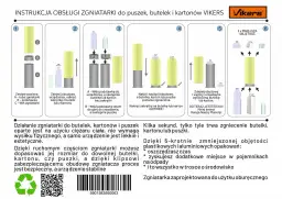 Instrukcja obsługi zgniatarki do puszek, butelek i kartonów. Zgniatarka ułatwia recykling, zmniejszając objętość opakowań.