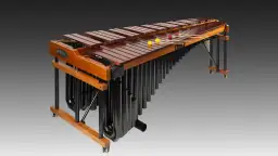 Marimba, instrument perkusyjny z płytkami z drewna, gotowa do gry.