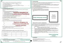 Fragment formularza z polami do wypełnienia, zaznaczone pola i zdjęcie do wniosku.
