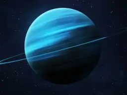 Błękitny Uran planeta z pierścieniami na tle gwiezdnego kosmosu.