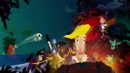 Piraci walczą o skarb, a duch czaszki unosi się nad morzem. Czy to **the secret of Monkey Island**?
