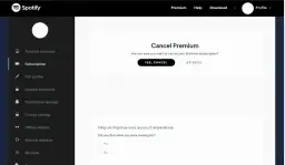 Potwierdzenie rezygnacji z Spotify Premium. Kliknij "YES, CANCEL", aby zakończyć subskrypcję.
