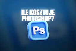 Ile kosztuje Photoshop? Ikona programu graficznego na niebieskim tle.