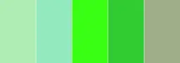 Paleta de colores con tonos verdes vibrantes y un toque de beige, creando colores que contrastan con el verde.