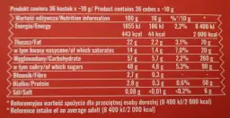 Jedno ptasie mleczko ma 44 kcal. Tabela wartości odżywczych pokazuje, że 10g produktu zawiera 44 kcal.