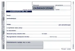 Formularz zaświadczenia o zatrudnieniu, zawierający dane pracownika, stanowisko, wynagrodzenie i cel wydania dokumentu.