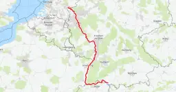Trasa rowerowa biegnie wzdłuż rzeki Ren, łącząc Holandię, Belgię, Luksemburg, Niemcy i Szwajcarię, mijając m.in. Frankfurt i Stuttgart.