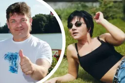 Mężczyzna z kciukiem w górę i kobieta w okularach przeciwsłonecznych, jak z zespołów disco polo lat 90.